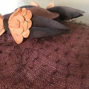 STRIKING 1940S\' GARNET STRAW WIDE BRIM HAT - FEATHER BOWS & MATCHING VEIL New York Creation | Accessories | Striking 94s Garnet Straw  main image 3